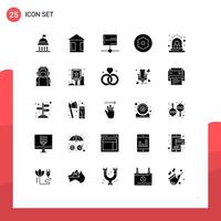 Group of 25 Solid Glyphs Signs and Symbols for danger alarm data screw internal Editable Vector Design Elements