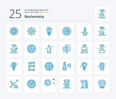 bioquímica 25 paquete de iconos de color azul que incluye fuego. plato. bulbo. química. bioquímica vector