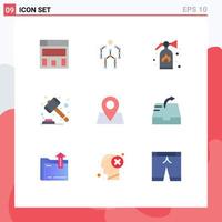 Mobile Interface Flat Color Set of 9 Pictograms of mail pointer fire map mortgage Editable Vector Design Elements