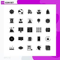 Mobile Interface Solid Glyph Set of 25 Pictograms of bag product server package shelf Editable Vector Design Elements