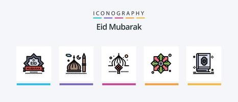 la línea eid mubarak llenó el paquete de 5 íconos, incluido el creativo. decoración. brillo. musulmán. luna. diseño de iconos creativos vector