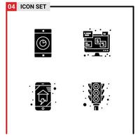 Set of 4 Vector Solid Glyphs on Grid for application home automation time laptop home wifi Editable Vector Design Elements