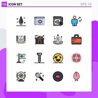 16 Thematic Vector Flat Color Filled Lines and Editable Symbols of computer sync web human avatar Editable Creative Vector Design Elements