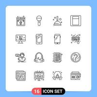 16 User Interface Outline Pack of modern Signs and Symbols of online toggle press switch plunger Editable Vector Design Elements