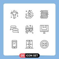 Modern Set of 9 Outlines Pictograph of reply conversation hand communication learning Editable Vector Design Elements