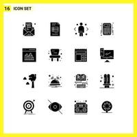 Pack of 16 Modern Solid Glyphs Signs and Symbols for Web Print Media such as accounts interaction business calculator direction Editable Vector Design Elements