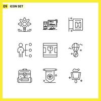 Pack of 9 creative Outlines of broken person personal job abilities Editable Vector Design Elements