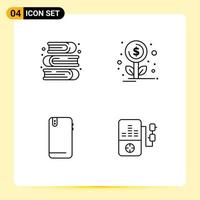 Editable Vector Line Pack of 4 Simple Filledline Flat Colors of art mobile book investment back Editable Vector Design Elements