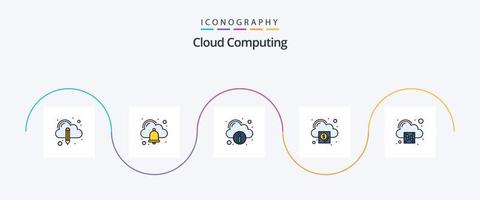 la línea de computación en la nube llenó el paquete de iconos planos 5 que incluye la carga. descargar. información nube vector