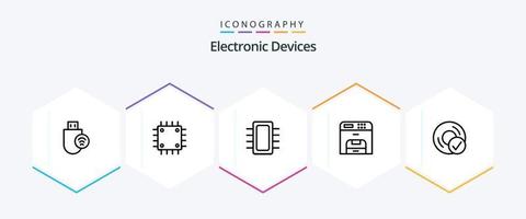 Paquete de iconos de 25 líneas de dispositivos, incluida la máquina. Copiar. artilugio. hardware. dispositivos vector