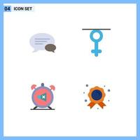 Modern Set of 4 Flat Icons Pictograph of chat clock chatting queen off Editable Vector Design Elements