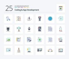 Coding And App Development 25 Flat Color icon pack including app. cluster. space. app vector