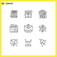 Universal Icon Symbols Group of 9 Modern Outlines of wallet cash box card computer Editable Vector Design Elements