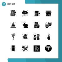 User Interface Pack of 16 Basic Solid Glyphs of construction blocker certificate store shop Editable Vector Design Elements