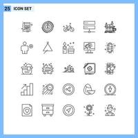 Stock Vector Icon Pack of 25 Line Signs and Symbols for hosting database lower connection cycle Editable Vector Design Elements