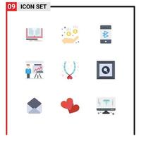 User Interface Pack of 9 Basic Flat Colors of love businessman communication presentation business Editable Vector Design Elements