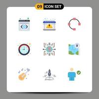 9 Thematic Vector Flat Colors and Editable Symbols of crowdsale crowdfund cap watch clock Editable Vector Design Elements