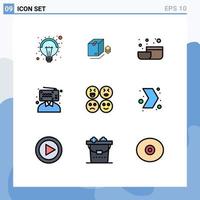 conjunto de pictogramas de 9 colores planos de línea rellena simple de emojis tristes que influyen en los blogs elementos de diseño de vectores editables