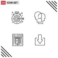 Stock Vector Icon Pack of 4 Line Signs and Symbols for stopwatch data center goal empathy data storage Editable Vector Design Elements