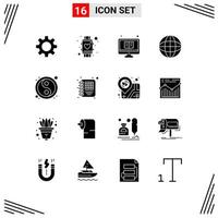 Universal Icon Symbols Group of 16 Modern Solid Glyphs of lunar search learning internet monitor Editable Vector Design Elements