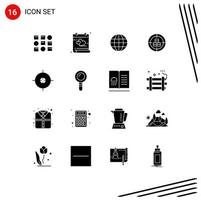 Universal Icon Symbols Group of 16 Modern Solid Glyphs of aim target world product buy Editable Vector Design Elements