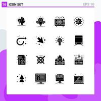 Set of 16 Vector Solid Glyphs on Grid for making earnings scale capital world wide Editable Vector Design Elements