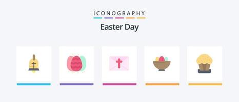 paquete de iconos de pascua flat 5 que incluye pastel. huevo. masaje Pascua de Resurrección. bol. diseño de iconos creativos vector
