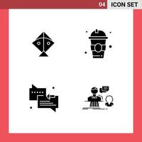 Set of 4 Vector Solid Glyphs on Grid for kite support drink back to school consultation Editable Vector Design Elements