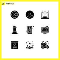 Group of 9 Modern Solid Glyphs Set for user contact businessmen rock chess Editable Vector Design Elements