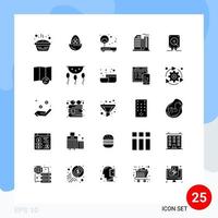 Mobile Interface Solid Glyph Set of 25 Pictograms of real building egg router network Editable Vector Design Elements