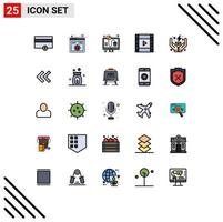 25 User Interface Filled line Flat Color Pack of modern Signs and Symbols of power electricity click play film Editable Vector Design Elements