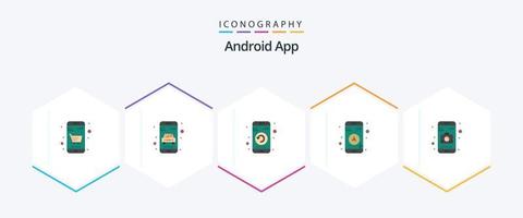 aplicación de Android 25 paquete de iconos planos que incluye cámara. navegación. solicitud. mapa. Reanudar vector