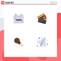 4 Flat Icon concept for Websites Mobile and Apps calendar money love cards food Editable Vector Design Elements