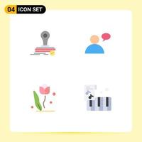 Modern Set of 4 Flat Icons Pictograph of stamp flower logo user rose Editable Vector Design Elements