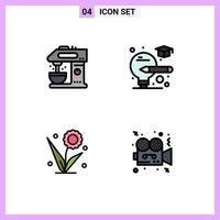 Universal Icon Symbols Group of 4 Modern Filledline Flat Colors of cafe flower drink graduate spring Editable Vector Design Elements