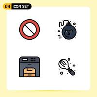 User Interface Pack of 4 Basic Filledline Flat Colors of ban machine bomb scary baking Editable Vector Design Elements