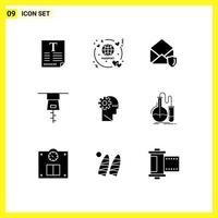 Set of 9 Modern UI Icons Symbols Signs for mind process gdpr brain clothing Editable Vector Design Elements