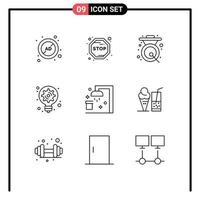 Modern Set of 9 Outlines and symbols such as bath innovation asian idea metal Editable Vector Design Elements