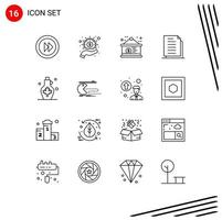 Stock Vector Icon Pack of 16 Line Signs and Symbols for beverage files board documents copy Editable Vector Design Elements