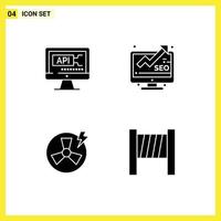 Universal Icon Symbols Group of 4 Modern Solid Glyphs of computer power education monitor factory Editable Vector Design Elements