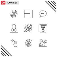 Pictogram Set of 9 Simple Outlines of game basketball conversation ball circular Editable Vector Design Elements