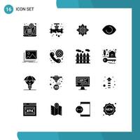 Set of 16 Commercial Solid Glyphs pack for image vision flower human eye Editable Vector Design Elements