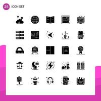 Pack of 25 Modern Solid Glyphs Signs and Symbols for Web Print Media such as backup board bookmark analytics pacman Editable Vector Design Elements