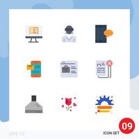 9 User Interface Flat Color Pack of modern Signs and Symbols of find job receiving sms mobile chat message Editable Vector Design Elements