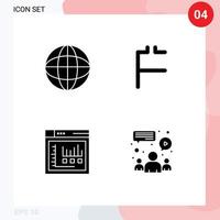 Mobile Interface Solid Glyph Set of 4 Pictograms of global internet world crypto static Editable Vector Design Elements