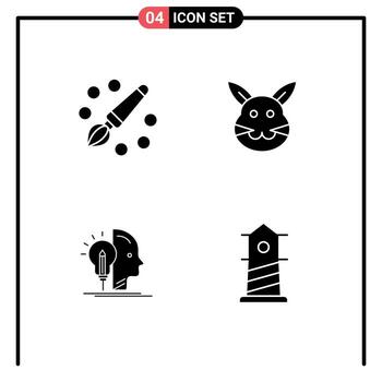 conjunto de 4 glifos sólidos vectoriales en cuadrícula para pintura mental en color programación de pascua elementos de diseño vectorial editables vector