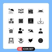 Pack of 16 Modern Solid Glyphs Signs and Symbols for Web Print Media such as computer blocks planning baby masquerade Editable Vector Design Elements