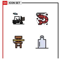 Filledline Flat Color Pack of 4 Universal Symbols of forklift desk fish sea food furniture Editable Vector Design Elements