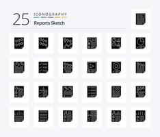 Reports Sketch 25 Solid Glyph icon pack including pie. document. page. data. page vector