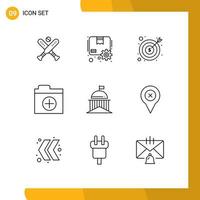 Modern Set of 9 Outlines Pictograph of flag new banking folder money Editable Vector Design Elements